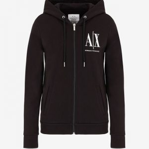 ARMANI EXCHANGE - Felpa Donna Cardigan con Cappuccio e Logo Nero