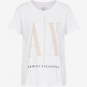 Armani Exchange - T-shirt boyfriend fit con borchiette applicate