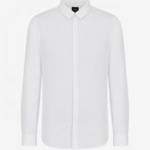 ARMANI EXCHANGE - Camicia in cotone stretch con logo tono su tono Bianca