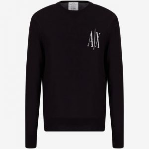 ARMANI EXCHANGE - Maglione Uomo Girocollo in Lana Vergine con Logo a Contrasto