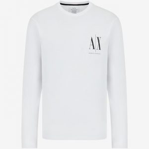 Armani Exchange - T-shirt girocollo a maniche lunghe in jersey di cotone con logo