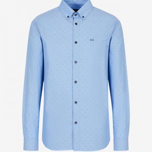 Armani Exchange - Camicia in cotone organico fil coupé Azzurro