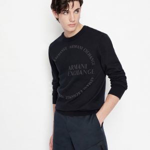 ARMANI EXCHANGE - Maglia Uomo Girocollo e Brand Logo Navy