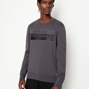 ARMANI EXCHANGE - Maglia Uomo Girocollo con Brand Logo Centro Petto Grigio