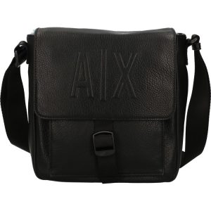 ARMANI EXCHANGE - Borsa Unisex a Tracolla in Pelle Nera e Chiusura a Bottone