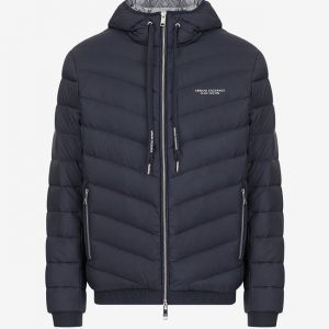 ARMANI EXCHANGE - Giubbotto con cappuccio imbottito in piuma richiudibile con pouch Navy Blu