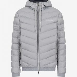 ARMANI EXCHANGE - Giubbotto con cappuccio imbottito in piuma richiudibile con pouch Grigio