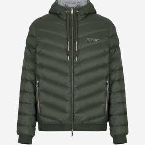 ARMANI EXCHANGE - Giubbotto con cappuccio imbottito in piuma richiudibile con pouch Verde