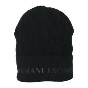 Armani Exchange - Cappello Nero con ricamo e scritta logo Frontale