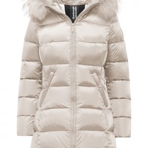 BOMBOOGIE - Piumino Lungo in Nylon Bright con Cappuccio in Pelliccia Crystal Grey