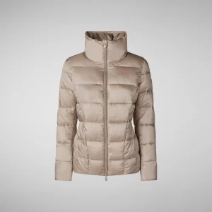 SAVE THE DUCK - Giacca Puffer Corinne da Donna con Collo Alto Grigio Perla