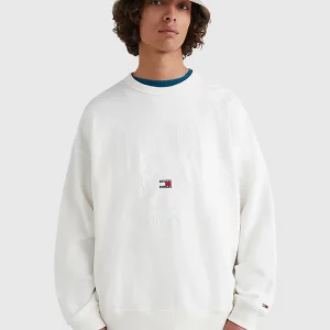 TOMMY HILFIGER - FELPA STILE COLLEGE Con LOGO RICAMATO Bianca