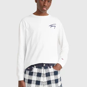 TOMMY HILFIGER - T-SHIRT A MANICHE LUNGHE CON LOGO Firma Bianca