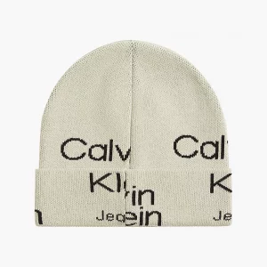 CALVIN KLEIN - Berretto con Logo in Cotone Biologico Donna Beige