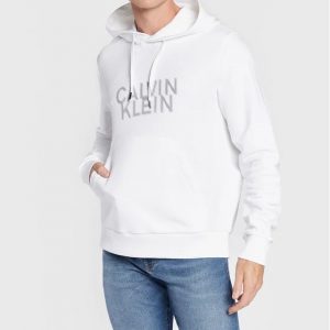 Calvin Klein - Felpa nera con cappuccio e logo distorto Bianca