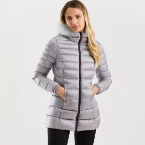 Refrigiwear - Piumino Lungo Donna con Pelliccia Argento