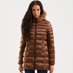 Refrigiwear - Piumino Lungo Donna con Pelliccia Marroncino