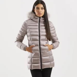 Refrigiwear - Piumino Lungo Donna con Pelliccia Mastice