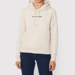 TOMMY HILFIGER-FELPA CON CAPPUCCIO E LOGO TOMMY JEANS Beige DONNA