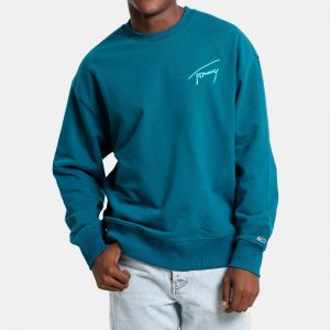 Tommy Hilfiger - FELPA Uomo SIGNATURE RELAXED FIT CON LOGO RICAMATO Petrolio