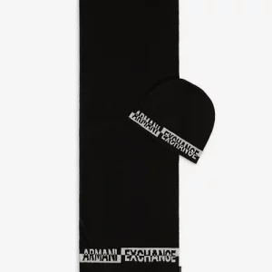 Armani Exchange - Cappuccio e Sciarpa in maglia Nero