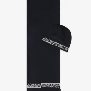 Armani Exchange - Cappuccio e Sciarpa in maglia Blu