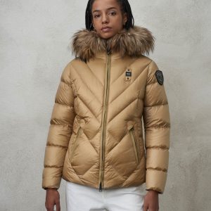 BLAUER - Piumino con Bordo in Pelliccia Removibile Alicia Biscotto int. Tulipano