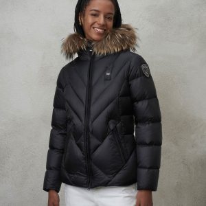 BLAUER - Piumino con Bordo in Pelliccia Removibile Alicia Nero int. Biscotto