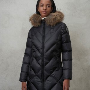 BLAUER - Piumino Lungo Sfiancato Althea Nero int. Biscotto
