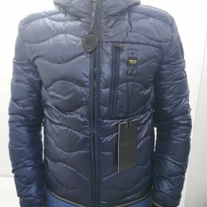 BLAUER - Piumino Corto Imbottito a Onde con Cappuccio Uomo Blue