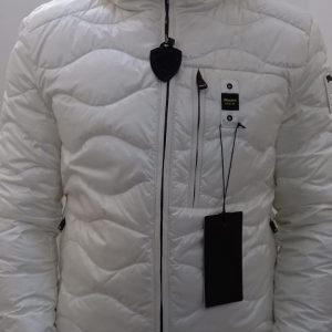 BLAUER - Piumino Corto Imbottito a Onde con Cappuccio Uomo Bianco