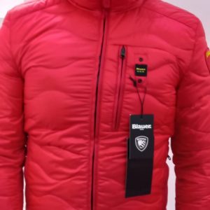 BLAUER - Piumino Corto Imbottito a Onde con Cappuccio Uomo Rosso