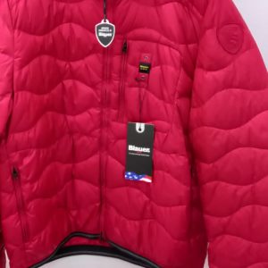 BLAUER - Piumino Corto Imbottito a Onde con Cappuccio Uomo Rosso Scuro