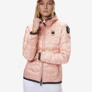 BLAUER - Piumino Monocromatico a Onde con Cappuccio Aria Rosa