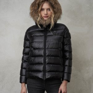 BLAUER - Piumino Donna con Cappuccio in Pelliccia Removibile Manila Nero