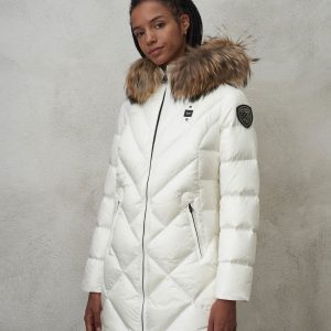 BLAUER - Piumino Donna Lungo Sfiancato Althea Bianco int. Biscotto