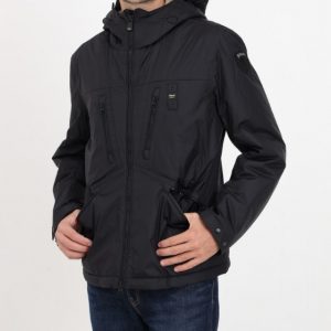 BLAUER - Giubbino Uomo in Nylon a Vento con Cappuccio Nero
