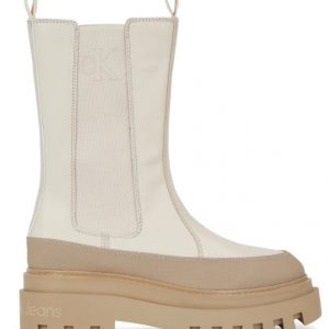CALVIN KLEIN JEANS - Stivali Donna in Pelle con Zeppa Beige