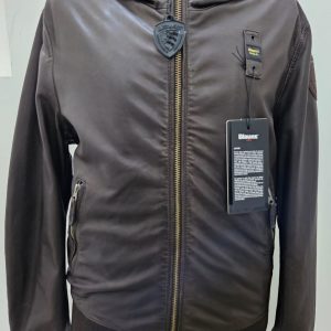 BLAUER - Bomber Uomo in Pelle con Cappuccio Henry Marrone