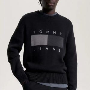 TOMMY HILFIGER - Pullover Uomo Relaxed Fit con Distintivo Nero