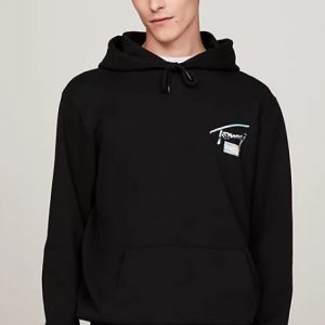 TOMMY HILFIGER - Felpa Uomo con Cappuccio e Logo Metallizzato Nero