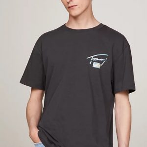 TOMMY HILFIGER - T-Shirt con Logo Metallizzato sul Retro New Charcoal