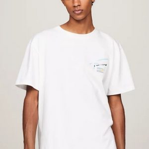 TOMMY HILFIGER - T-Shirt con Logo Metallizzato sul Retro Bianco