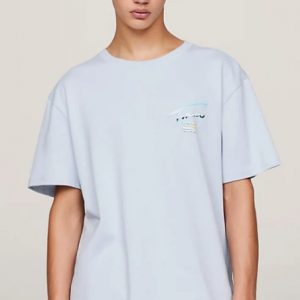 TOMMY HILFIGER - T-Shirt con Logo Metallizzato sul Retro Breezy Blue