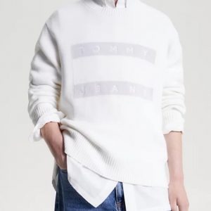 TOMMY HILFIGER - Pullover Uomo Relaxed Fit con Distintivo Bianco