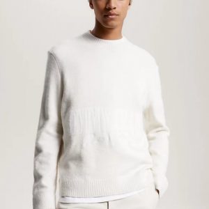 TOMMY HILFIGER - Pullover Uomo Essential con Logo New York Bianco