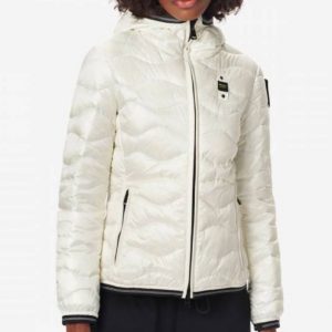 BLAUER - Piumino Monocromatico a Onde con Cappuccio Bianco