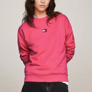 TOMMY HILFIGER - Felpa Donna Squadrata in Spugna con Distintivo Pink Alert