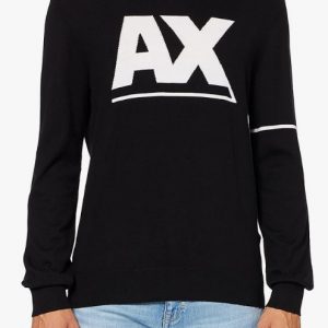 ARMANI EXCHANGE - Pullover Logo a Contrasto Maglione Uomo Nero