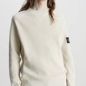 CALVIN KLEIN JEANS - Maglione con Stemma in Cotone Biologico Guscio D'Uovo